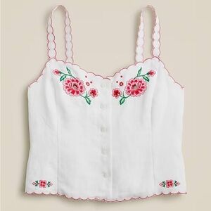 J.Crew Embroidered Scallop Trim Linen Strappy Top Floral